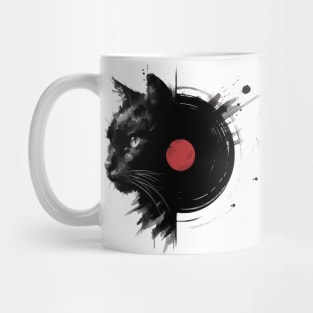 Sumie Art Japanese Brushstroke Black Cat Mug